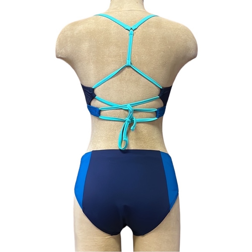 Title Nine Navy and Aqua Strappy Two-Piece Bikini